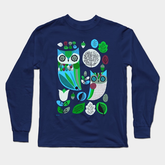 Midcentury Night Owls Long Sleeve T-Shirt by LittleBunnySunshine